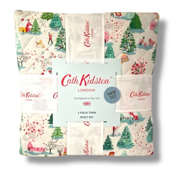 Cath Kidston London Cotton Christmas SHINE BRIGHT Cream Twin Quilt & Sham NWT - Picture 1 of 7